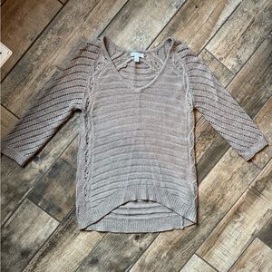 New York & Company Light Brown V-Neck Sweater